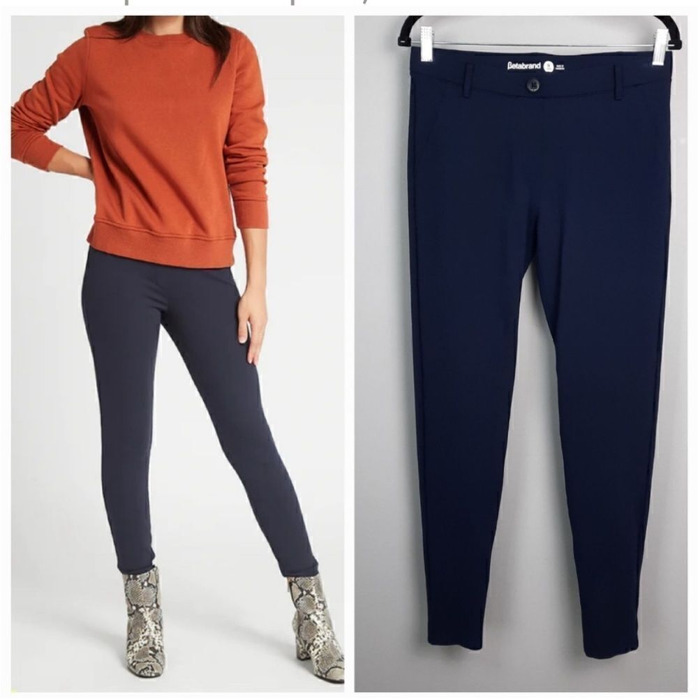 Betabrand Navy Classic Dress Pants Yoga Pants Small Straight Leg Faux Pockets